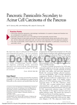 Pancreatic Panniculitis Secondary to Acinar Cell Carcinoma of the Pancreas