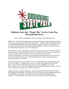 Duquoin State Fair "Magic Mile" Set for Labor Day Weekend Showdown