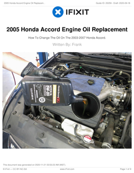 2005 Honda Accord Engine Oil Replacement