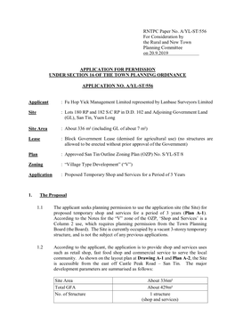 RNTPC Paper No. A/YL-ST/556 for Consideration by the Rural and New Town Planning Committee on 20.9.2019