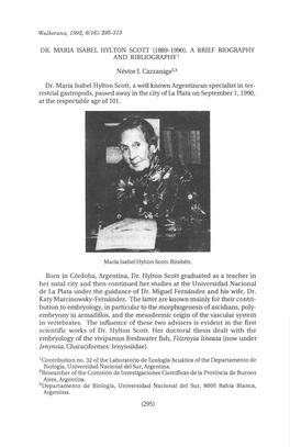 Nestor J. Cazzaniga2,3 Dr. Maria Isabel Hylton Scott, a Well Known