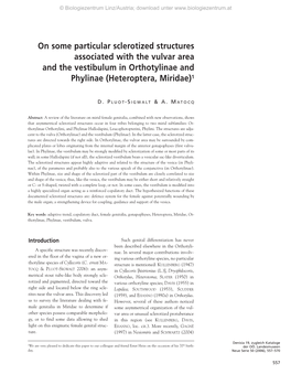 On Some Particular Sclerotized Structures Associated with the Vulvar Area and the Vestibulum in Orthotylinae and Phylinae (Heteroptera, Miridae)1