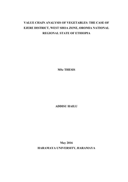 Value Chain Analysis of Vegetables: the Case of Ejere District, West Shoa Zone, Oromia National Regional State of Ethiopia