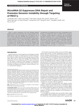 Microrna-22 Suppresses DNA Repair and Promotes Genomic