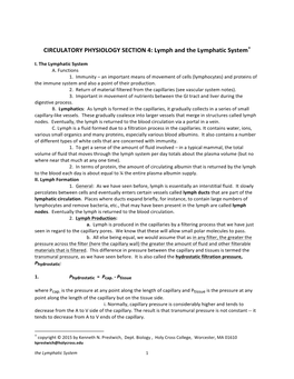 CIRCULATORY PHYSIOLOGY SECTION 4: Lymph and the Lymphatic System*