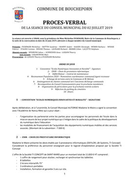 Proces-Verbal De La Seance Du Conseil Municipal Du 02 Juillet 2019