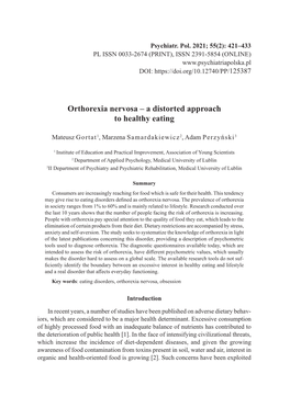 Orthorexia Nervosa – a Distorted Approach to Healthy Eating