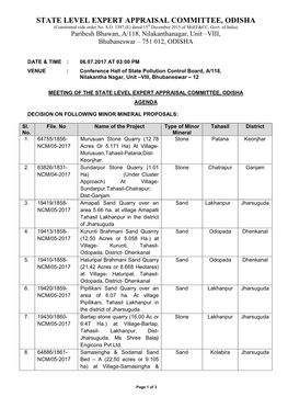 STATE LEVEL EXPERT APPRAISAL COMMITTEE, ODISHA (Constituted Vide Order No