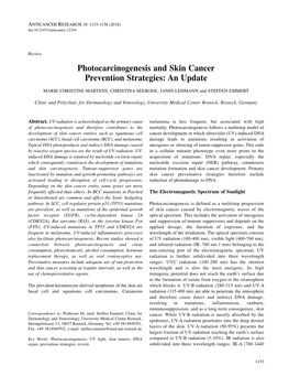 Photocarcinogenesis and Skin Cancer Prevention Strategies: an Update MARIE CHRISTINE MARTENS, CHRISTINA SEEBODE, JANIN LEHMANN and STEFFEN EMMERT