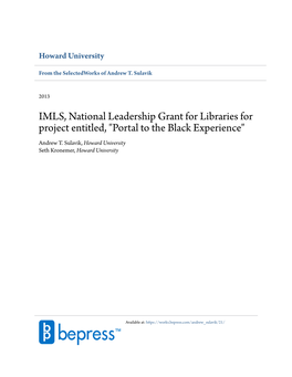 IMLS, National Leadership Grant for Libraries for Project Entitled, 