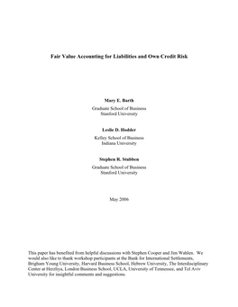 Fair Value Accounting for Liabilities and Own Credit Risk