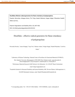 Disulfides-Effective Radical Generators for Flame Retardancy