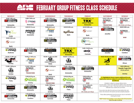 February Group Fitness Class Schedule