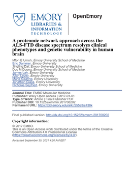 A Proteomic Network Approach Across the ALS-FTD Disease Spectrum