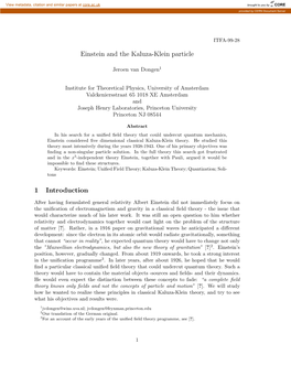 Einstein and the Kaluza-Klein Particle 1 Introduction