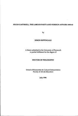 Hugh Gaitskell, the Labour Party and Foreign Affairs 1955-63