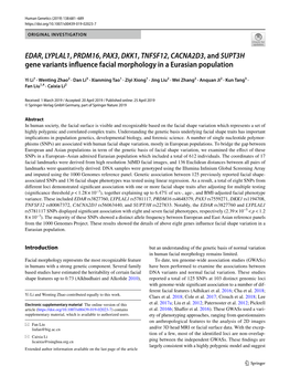 EDAR, LYPLAL1, PRDM16, PAX3, DKK1, TNFSF12, CACNA2D3, and SUPT3H Gene Variants Infuence Facial Morphology in a Eurasian Population