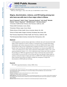 Stigma, Discrimination, Violence, and HIV Testing Among Men Who Have Sex with Men in Four Major Cities in Ghana