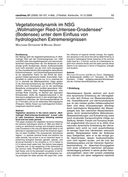 „Wollmatinger Ried-Untersee-Gnadensee“ (Bodensee) Unter Dem Einﬂuss Von Hydrologischen Extremereignissen