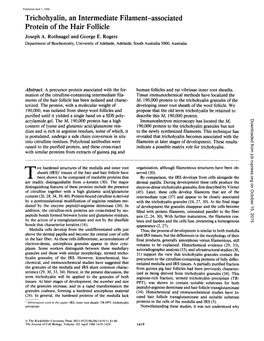 Trichohyalin, an Intermediate Filament-Associated Protein of the Hair Follicle Joseph A