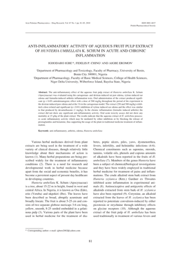 Anti-Inflammatory Activity of Aqueous Fruit Pulp Extract of Hunteria Umbellata K