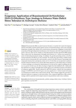 Exogenous Application of Brassinosteroid 24-Norcholane 22(S)-23-Dihydroxy Type Analogs to Enhance Water Deﬁcit Stress Tolerance in Arabidopsis Thaliana