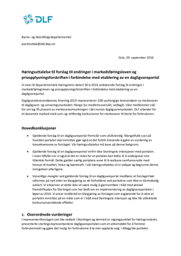 Høringsuttalelse Til Forslag Til Endringer I Markedsføringsloven Og Prisopplysningsforskriften I Forbindelse Med Etablering Av En Dagligvareportal