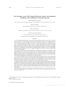 The Extremely Active 1995 Atlantic Hurricane Season: Environmental Conditions and Verification of Seasonal Forecasts