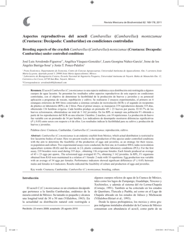 (Cambarellus) Montezumae (Crustacea: Decápoda: Cambaridae) En Condiciones Controladas