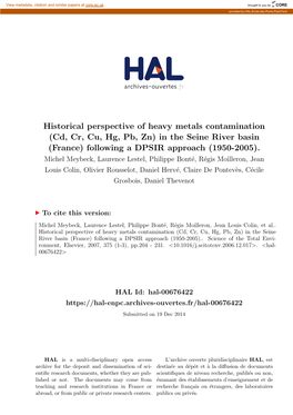 Historical Perspective of Heavy Metals Contamination (Cd, Cr, Cu, Hg, Pb, Zn) in the Seine River Basin (France) Following a DPSIR Approach (1950-2005)