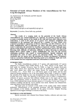 Potential of South African Members of the Amaryllidaceae for New Crop Development