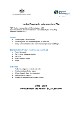 Hunter Economic Infrastructure Plan 2013