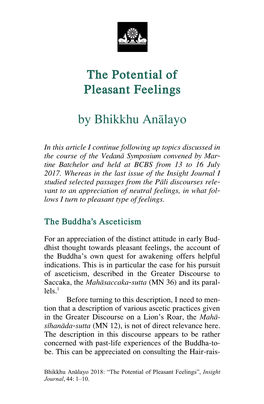 The Potential of Pleasant Feelings by Bhikkhu Anālayo