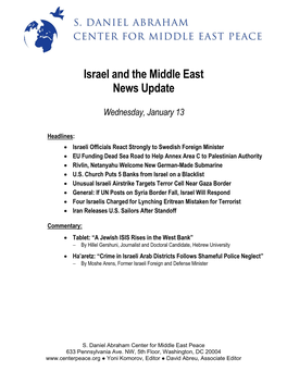 Israel and the Middle East News Update