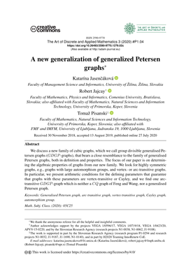 A New Generalization of Generalized Petersen Graphs*