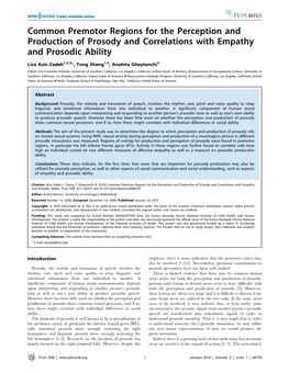 Common Premotor Regions for the Perception and Production of Prosody and Correlations with Empathy and Prosodic Ability