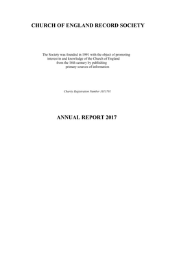 Church of England Record Society Annual Report 2017