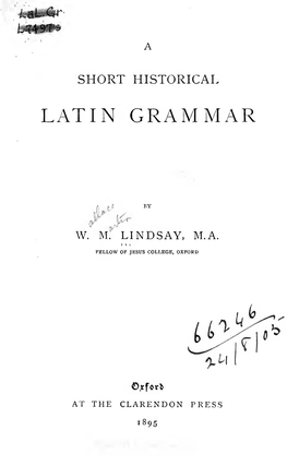 Short Historical Latin Grammar