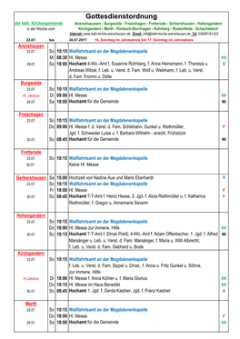 Gottesdienstordnung Der Kath
