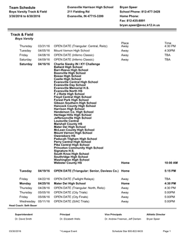 Team Schedule Track & Field