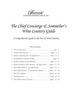 The Chief Concierge & Sommelier's Wine Country Guide