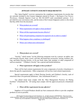 Jewelry Consent Judgment Requirements April 2006