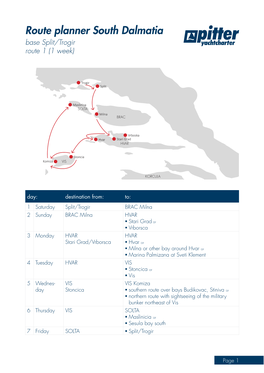 Route Planner South Dalmatia Base Split/Trogir Route 1 (1 Week)