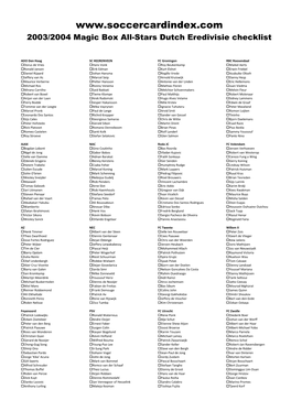 2003/2004 Magic Box All-Stars Dutch Eredivisie Checklist