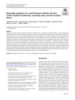 Macroalgal Vegetation on a North European Artificial Reef (Loch Linnhe, Scotland): Biodiversity, Community Types and Role of Abiotic Factors