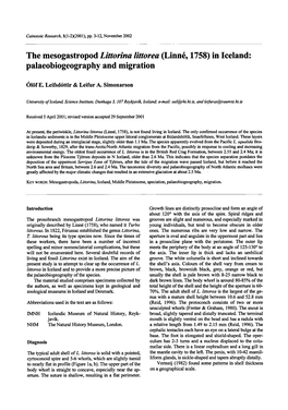 (Linné, 1758) Palaeobiogeography and Migration