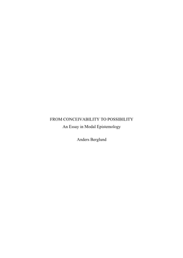 FROM CONCEIVABILITY to POSSIBILITY an Essay in Modal Epistemology