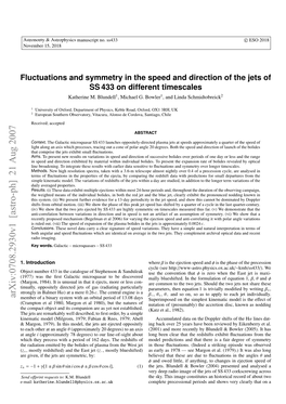 Fluctuations and Symmetry in the Speed and Direction of the Jets of SS 433 on Different Timescales Katherine M