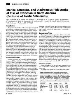 Marine, Estuarine, and Diadromous Fish Stocks at Risk of Extinction in North America (Exclusive of Pacific Salmonids) by J