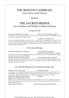 The Boston Camerata the Sacred Bridge